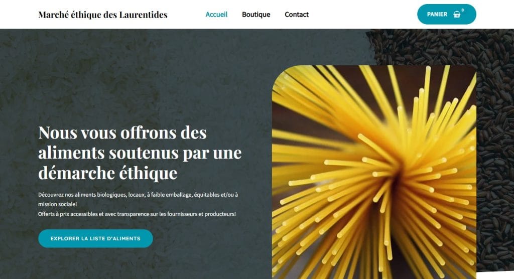 Page d'accueil du site web du Marché éthique des laurentides