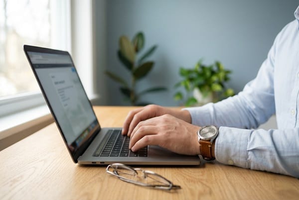 Un professionnel qui travail sur son portable.